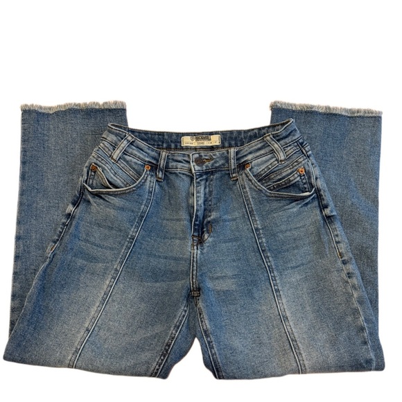 Rock & Roll Denim High Waisted Straight Crop Jeans Distressed Style W29 L27 - Picture 2 of 3